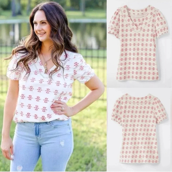 Matilda Jane | Enchanted Garden Carolina Eyelet Top Short Sleeve V Neck - Picture 1 of 7